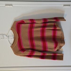 Women's So Size Small Tan, Pink, and Red Stripes Sweater
